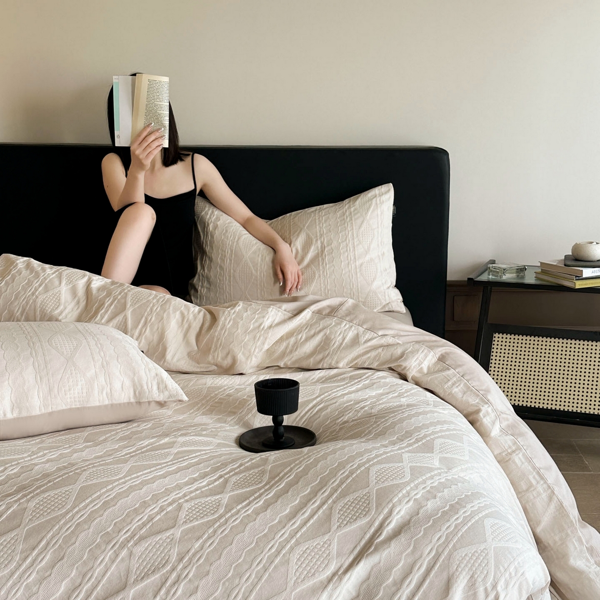 91家纺网 家纺一手货源 找家纺 宜代光年 2025新款厚织全棉大提花系列四件套 阳光少年-奶白