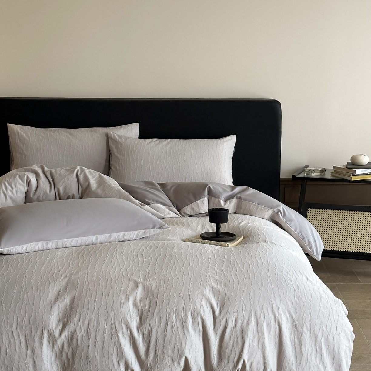 宜代光年 2025新款厚织全棉大提花系列四件套 雨迢迢-紫灰