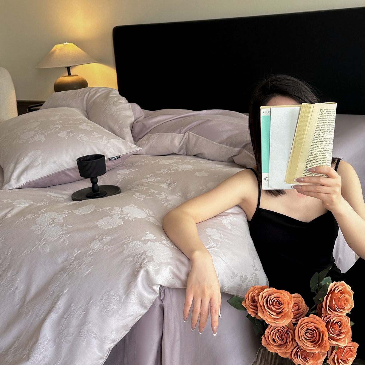 91家纺网 家纺一手货源 找家纺 宜代光年 2025新款厚织全棉大提花系列四件套 荔云花-浅紫