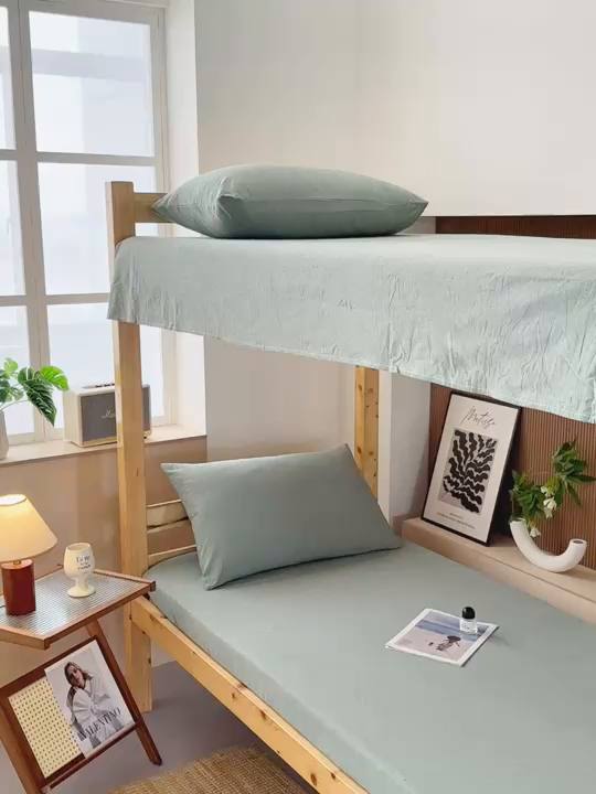 91家纺网 家纺一手货源 找家纺 北欧良品2025新款色织水洗棉学生单品床笠 纯棉-草绿