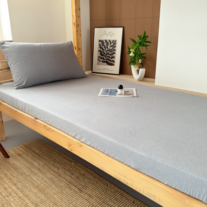 91家纺网 家纺一手货源 找家纺 北欧良品2025新款色织水洗棉学生单品床单 纯棉-冰川灰