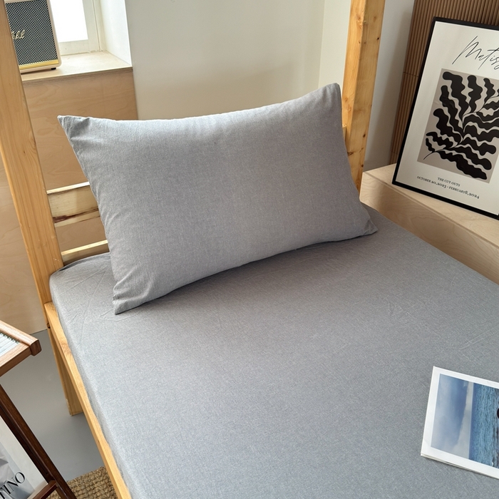 91家纺网 家纺一手货源 找家纺 北欧良品2025新款色织水洗棉学生单品床单 纯棉-冰川灰