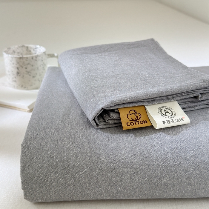 91家纺网 家纺一手货源 找家纺 北欧良品2025新款色织水洗棉学生单品床单 纯棉-冰川灰