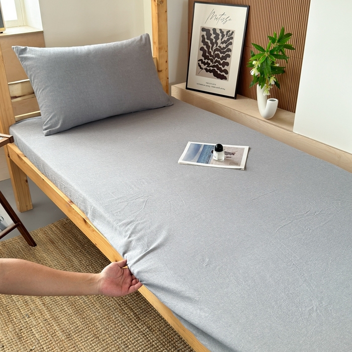 91家纺网 家纺一手货源 找家纺 北欧良品2025新款色织水洗棉学生单品床单 纯棉-冰川灰