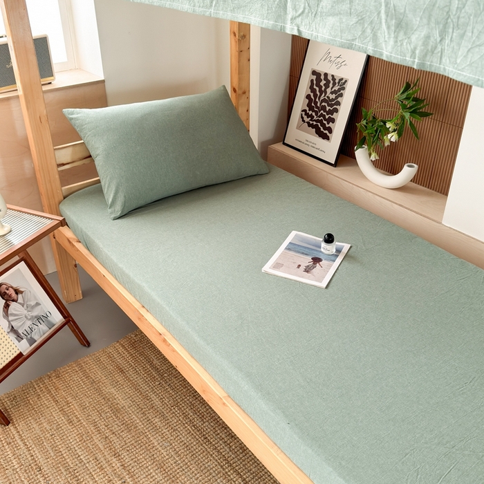 91家纺网 家纺一手货源 找家纺 北欧良品2025新款色织水洗棉学生单品床单 纯棉-草绿