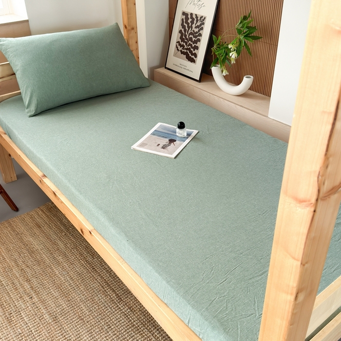 91家纺网 家纺一手货源 找家纺 北欧良品2025新款色织水洗棉学生单品床单 纯棉-草绿