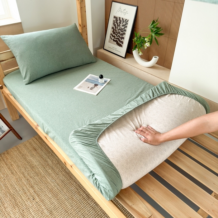 91家纺网 家纺一手货源 找家纺 北欧良品2025新款色织水洗棉学生单品床单 纯棉-草绿