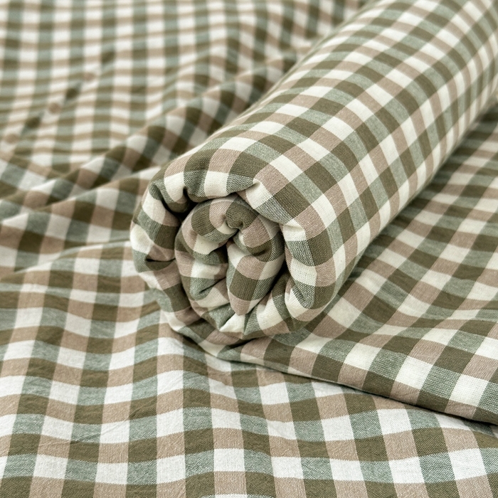 91家纺网 家纺一手货源 找家纺 北欧良品2025新款色织水洗棉学生单品床单 纯棉-草绿小格