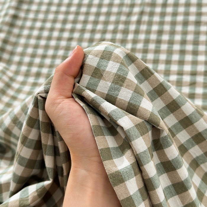 91家纺网 家纺一手货源 找家纺 北欧良品2025新款色织水洗棉学生单品床单 纯棉-草绿小格