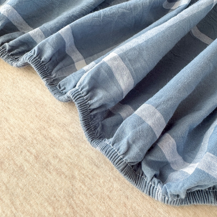 91家纺网 家纺一手货源 找家纺 北欧良品2025新款色织水洗棉学生单品床单 纯棉-海蓝大格