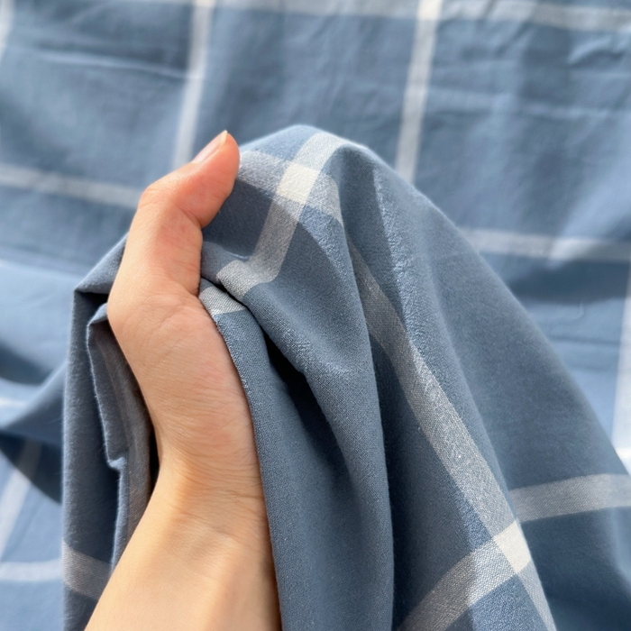 91家纺网 家纺一手货源 找家纺 北欧良品2025新款色织水洗棉学生单品床单 纯棉-海蓝大格