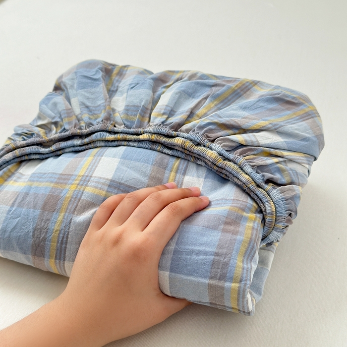 91家纺网 家纺一手货源 找家纺 北欧良品2025新款色织水洗棉学生单品床单 纯棉-简兮蓝