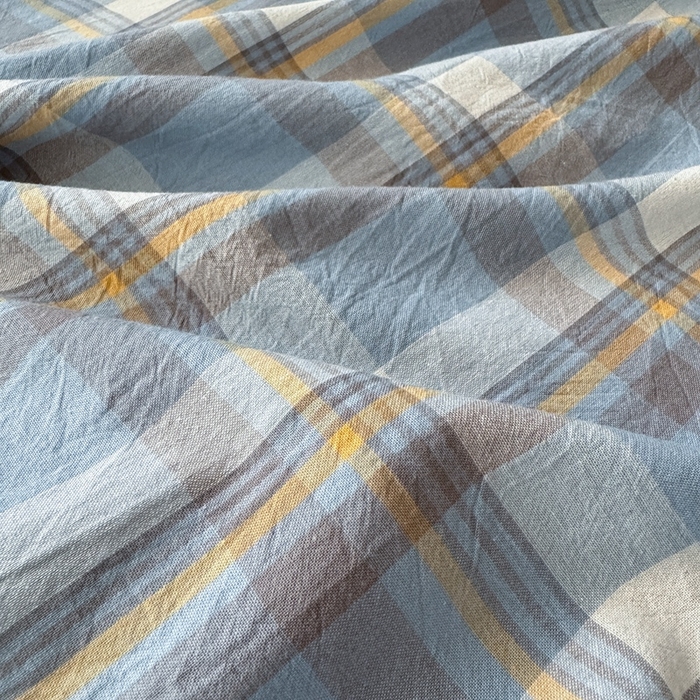 91家纺网 家纺一手货源 找家纺 北欧良品2025新款色织水洗棉学生单品床单 纯棉-简兮蓝