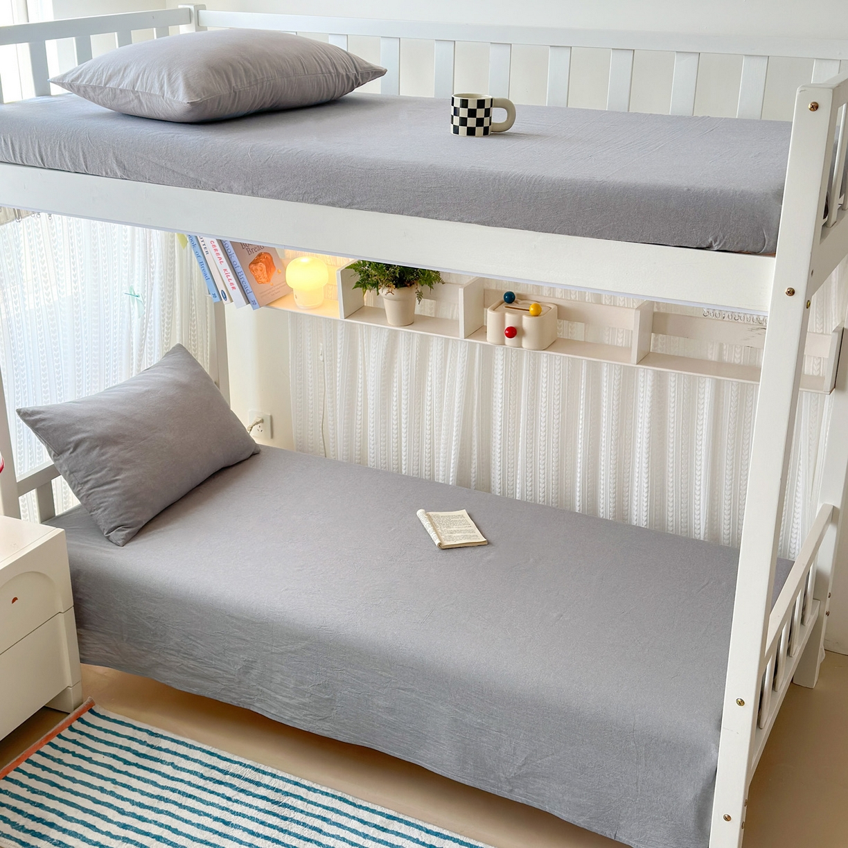 91家纺网 家纺一手货源 找家纺 北欧良品2025新款色织水洗棉学生单品床单 纯棉-冰川灰