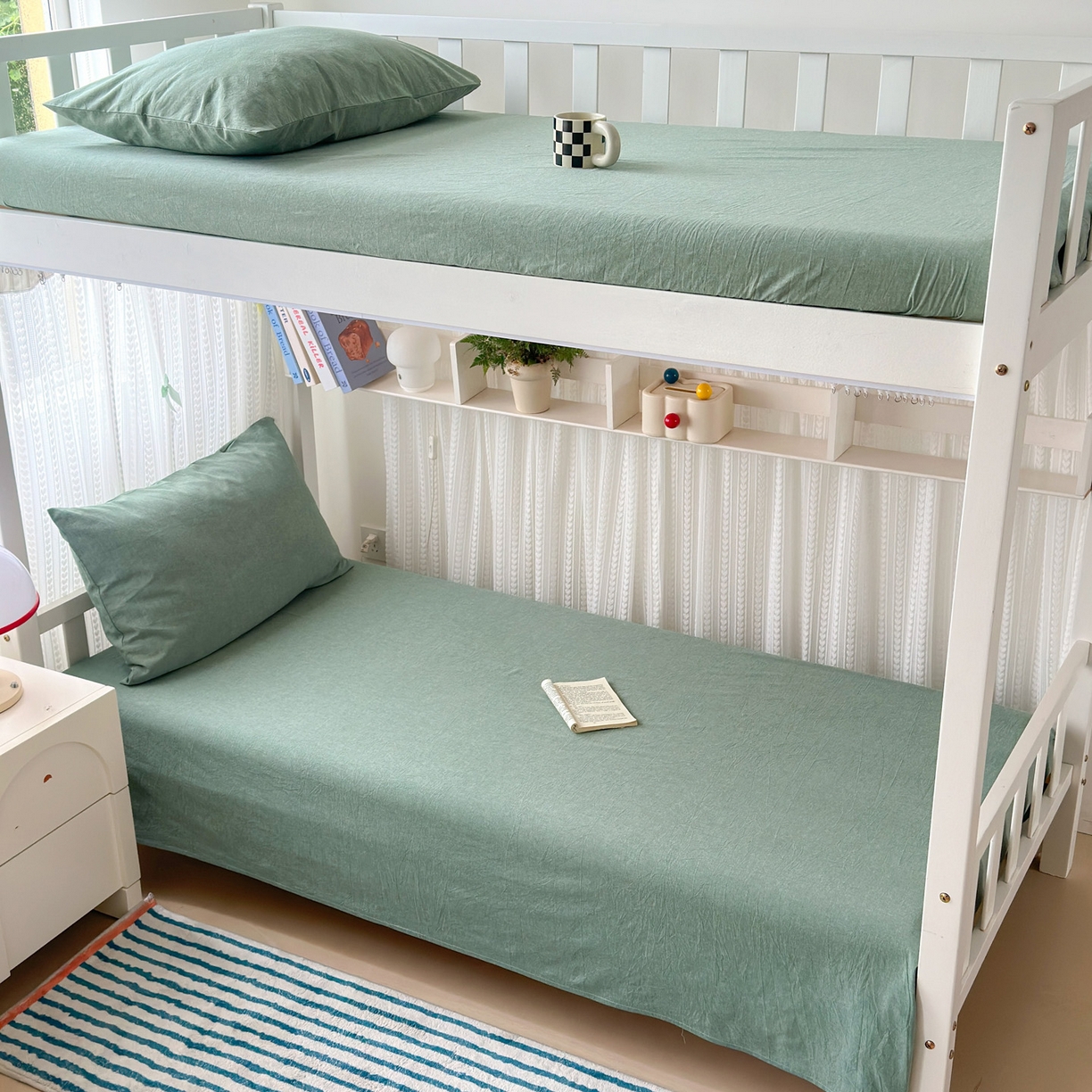 91家纺网 家纺一手货源 找家纺 北欧良品2025新款色织水洗棉学生单品床单 纯棉-草绿