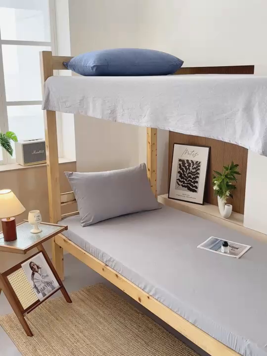 91家纺网 家纺一手货源 找家纺 北欧良品2025新款色织水洗棉学生单品床单 纯棉-冰川灰