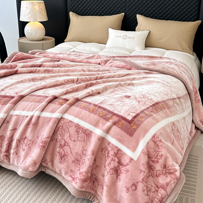 91家纺网 家纺一手货源 找家纺 法莱妮毛毯 2025新款A类双层加厚拉舍尔天丝超柔云毯万紫千红