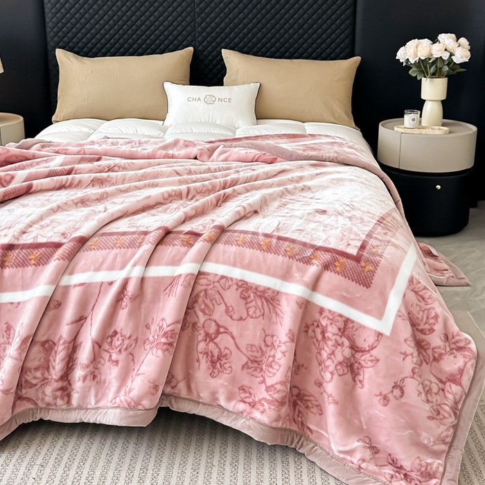 91家纺网 家纺一手货源 找家纺 法莱妮毛毯 2025新款A类双层加厚拉舍尔天丝超柔云毯万紫千红