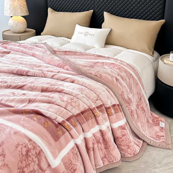 91家纺网 家纺一手货源 找家纺 法莱妮毛毯 2025新款A类双层加厚拉舍尔天丝超柔云毯万紫千红