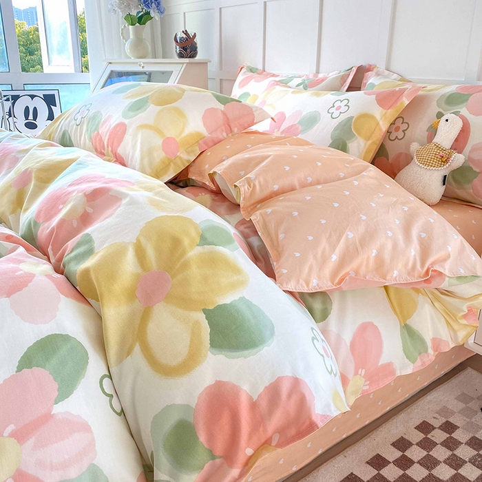 小叮当家纺仓储工厂店 （爆款花型 长期款 不断货）2025年新款简约条纹卡通花卉全棉纯棉三件套四件套 花季物语