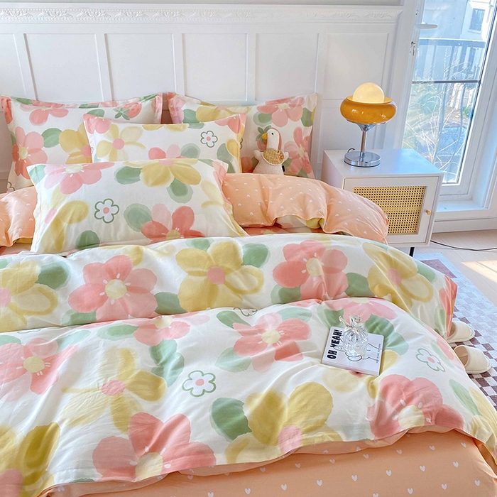 91家纺网 家纺一手货源 找家纺 小叮当家纺仓储工厂店 （爆款花型 长期款 不断货）2025年新款简约条纹卡通花卉全棉纯棉三件套四件套 花季物语