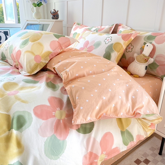 91家纺网 家纺一手货源 找家纺 小叮当家纺仓储工厂店 （爆款花型 长期款 不断货）2025年新款简约条纹卡通花卉全棉纯棉三件套四件套 花季物语