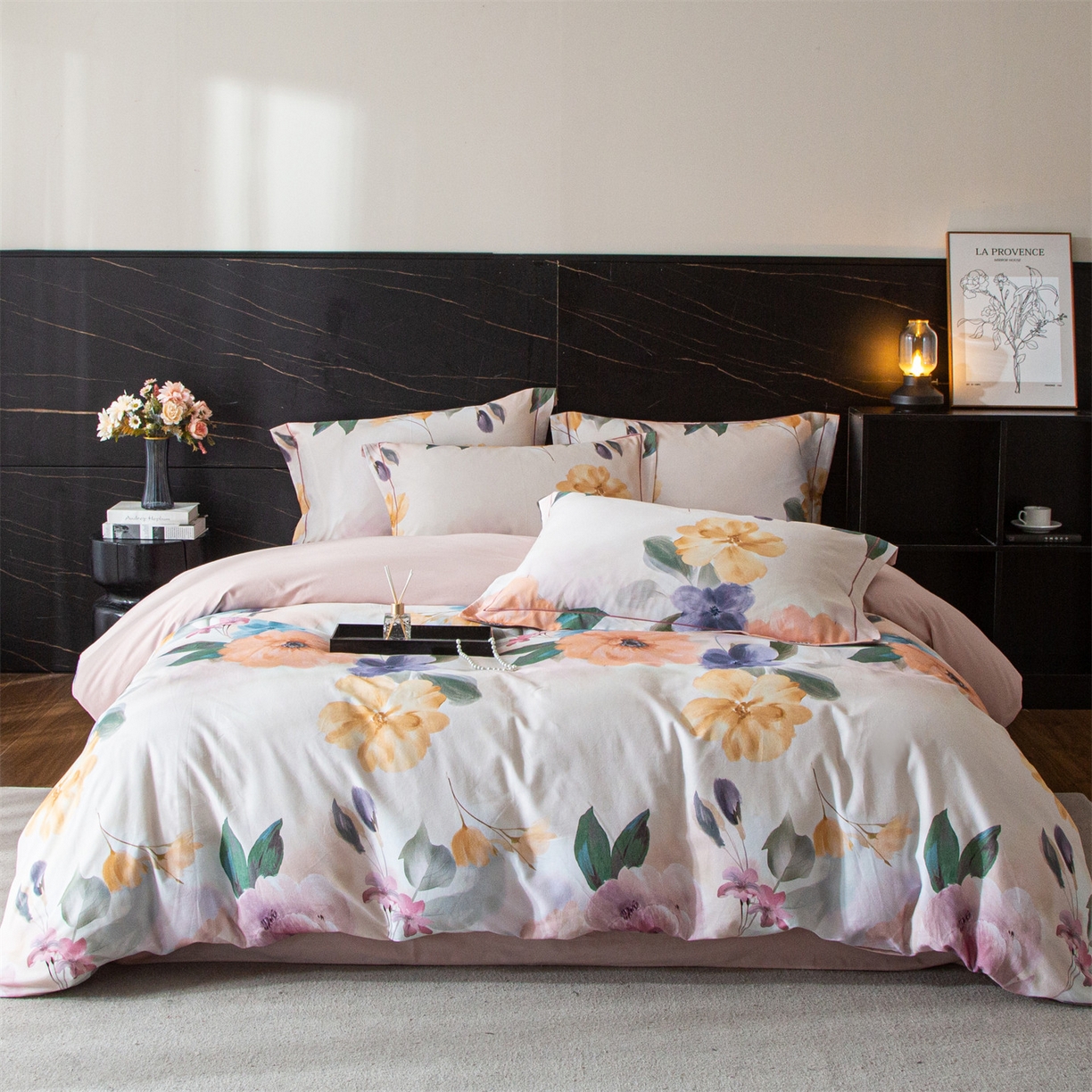 91家纺网 家纺一手货源 找家纺 （总1）曼秀琳2025秋冬新款全棉超柔数码印花磨毛四件套（32*21支） 玛雅-桔