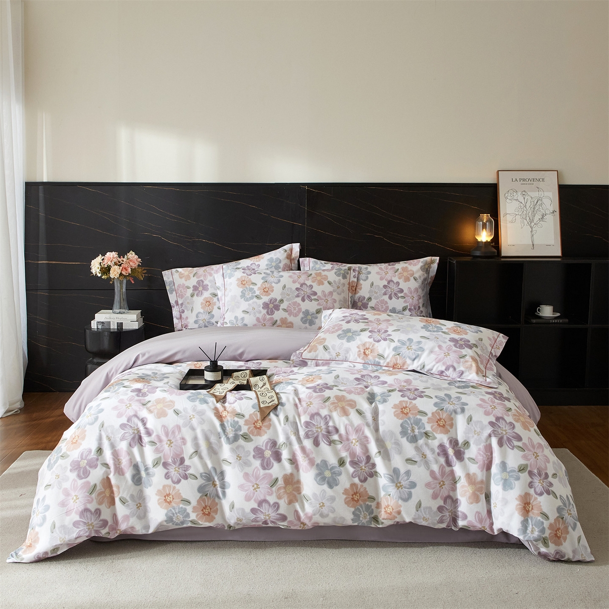 91家纺网 家纺一手货源 找家纺 曼秀琳 2025秋冬新款32支超柔生态磨毛四件套 忆甜-米紫