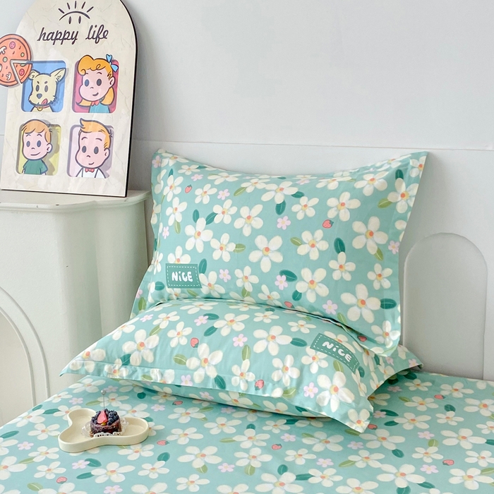 91家纺网 家纺一手货源 找家纺 小叮当家纺仓储工厂店 （爆款花型 长期款 不断货）2025年新款简约条纹卡通花卉全棉纯棉三件套四件套 花满城-绿