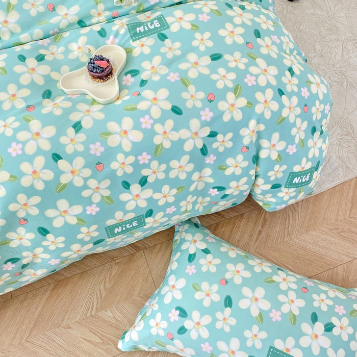 91家纺网 家纺一手货源 找家纺 小叮当家纺仓储工厂店 （爆款花型 长期款 不断货）2025年新款简约条纹卡通花卉全棉纯棉三件套四件套 花满城-绿