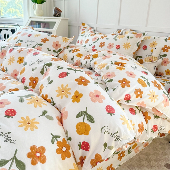 小叮当家纺仓储工厂店 （爆款花型 长期款 不断货）2025年新款简约条纹卡通花卉全棉纯棉三件套四件套 花期AA