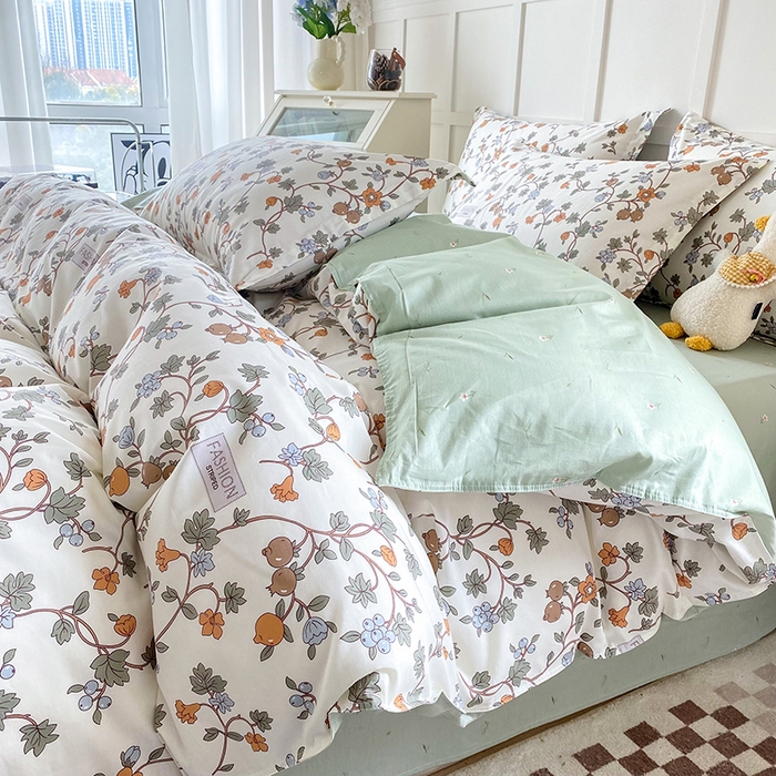 小叮当家纺仓储工厂店 （爆款花型 长期款 不断货）2025年新款简约条纹卡通花卉全棉纯棉三件套四件套 花千骨