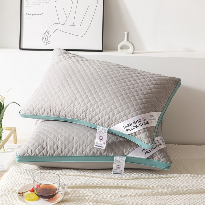 圣之寐   2025新款新品  格纹冷灰单边双边羽丝绒舒适枕头枕芯 格纹冷灰-宽边灰绿单边重量750克左右 高度15厘米左右