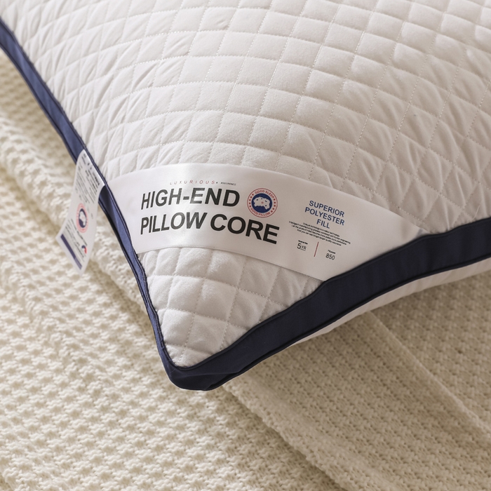 91家纺网 家纺一手货源 找家纺 圣之寐   2025新款新品  格纹冷灰单边双边羽丝绒舒适枕头枕芯 格纹冷灰-宽边蓝白单边重量750克左右 高度15厘米左右