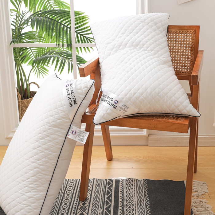 91家纺网 家纺一手货源 找家纺 圣之寐   2025新款新品  格纹冷灰单边双边羽丝绒舒适枕头枕芯 格纹冷灰-单边大白双边低枕重量750克左右 高度15厘米左右