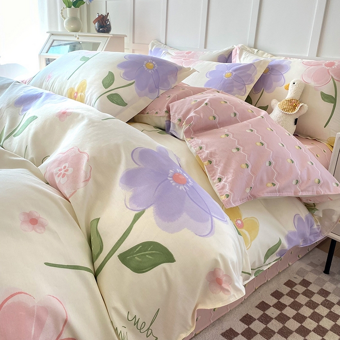 小叮当家纺仓储工厂店 （爆款花型 长期款 不断货）2025年新款简约条纹卡通花卉全棉纯棉三件套四件套 惊鸿仙子