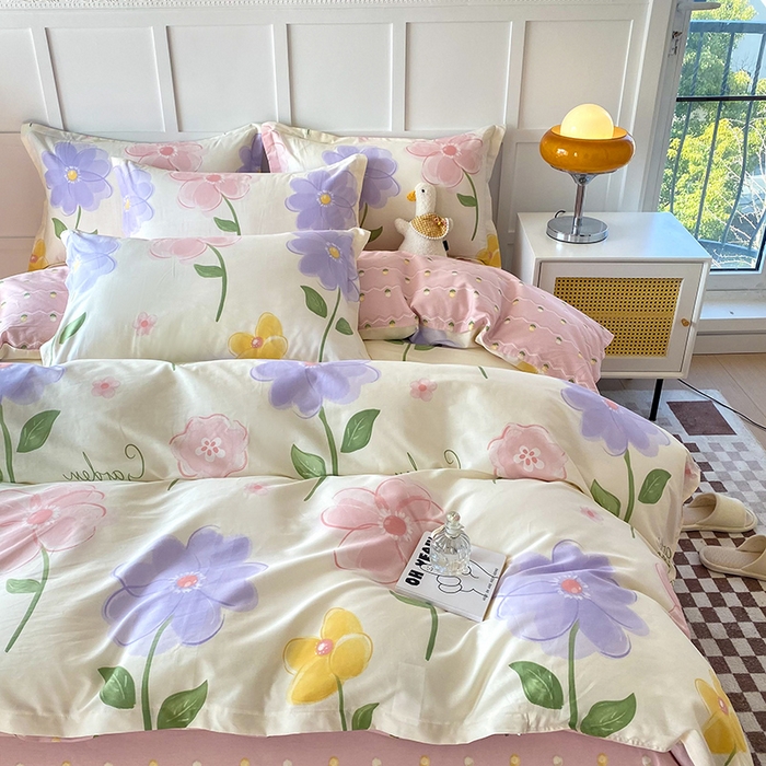 91家纺网 家纺一手货源 找家纺 小叮当家纺仓储工厂店 （爆款花型 长期款 不断货）2025年新款简约条纹卡通花卉全棉纯棉三件套四件套 惊鸿仙子