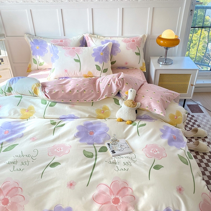 91家纺网 家纺一手货源 找家纺 小叮当家纺仓储工厂店 （爆款花型 长期款 不断货）2025年新款简约条纹卡通花卉全棉纯棉三件套四件套 惊鸿仙子