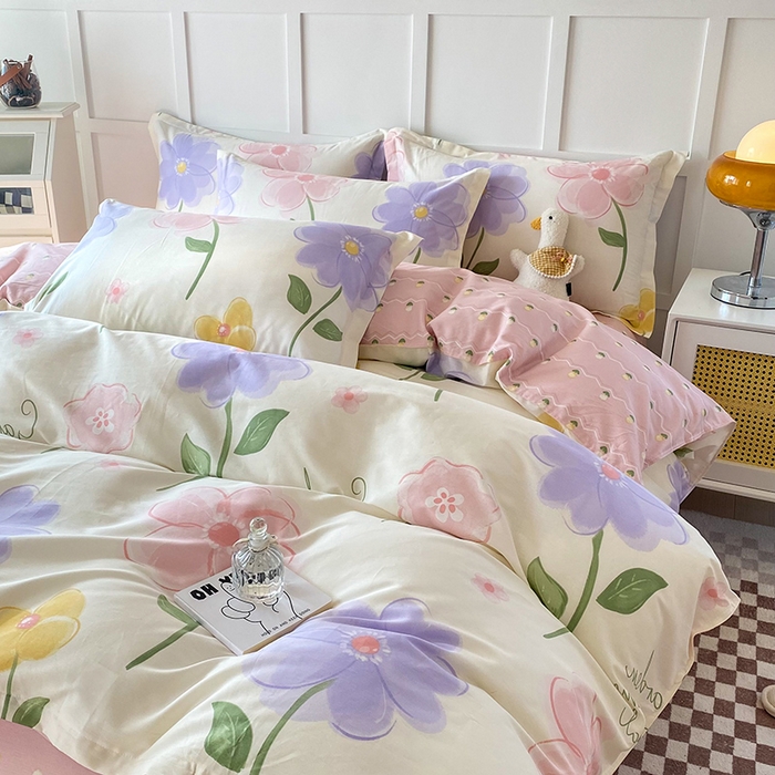 91家纺网 家纺一手货源 找家纺 小叮当家纺仓储工厂店 （爆款花型 长期款 不断货）2025年新款简约条纹卡通花卉全棉纯棉三件套四件套 惊鸿仙子