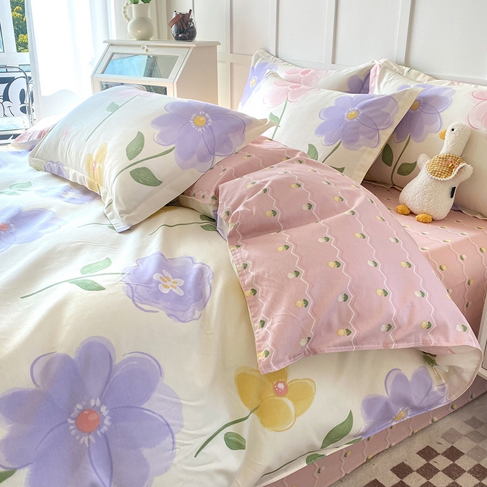 91家纺网 家纺一手货源 找家纺 小叮当家纺仓储工厂店 （爆款花型 长期款 不断货）2025年新款简约条纹卡通花卉全棉纯棉三件套四件套 惊鸿仙子