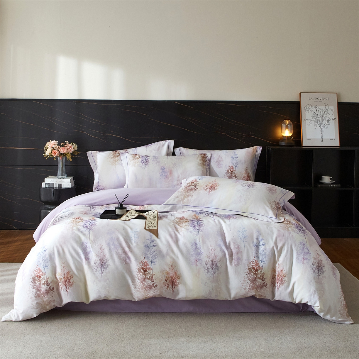 91家纺网 家纺一手货源 找家纺 （总1）曼秀琳2025秋冬新款全棉超柔数码印花磨毛四件套（32*21支） 层林尽染-桔