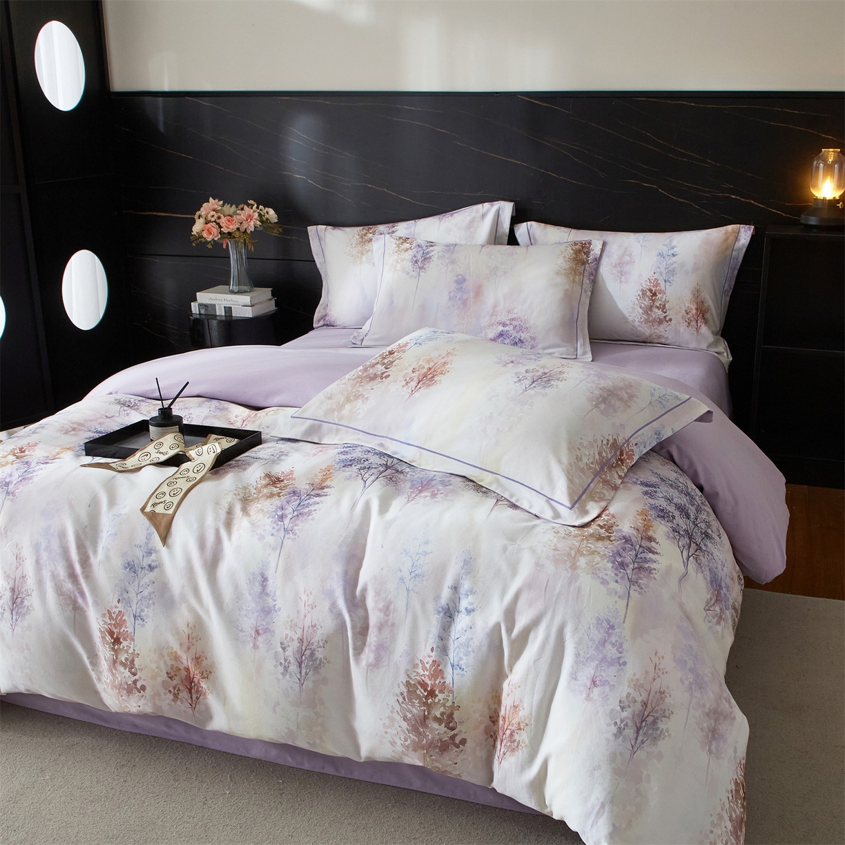 （总1）曼秀琳2025秋冬新款全棉超柔数码印花磨毛四件套（32*21支） 层林尽染-桔