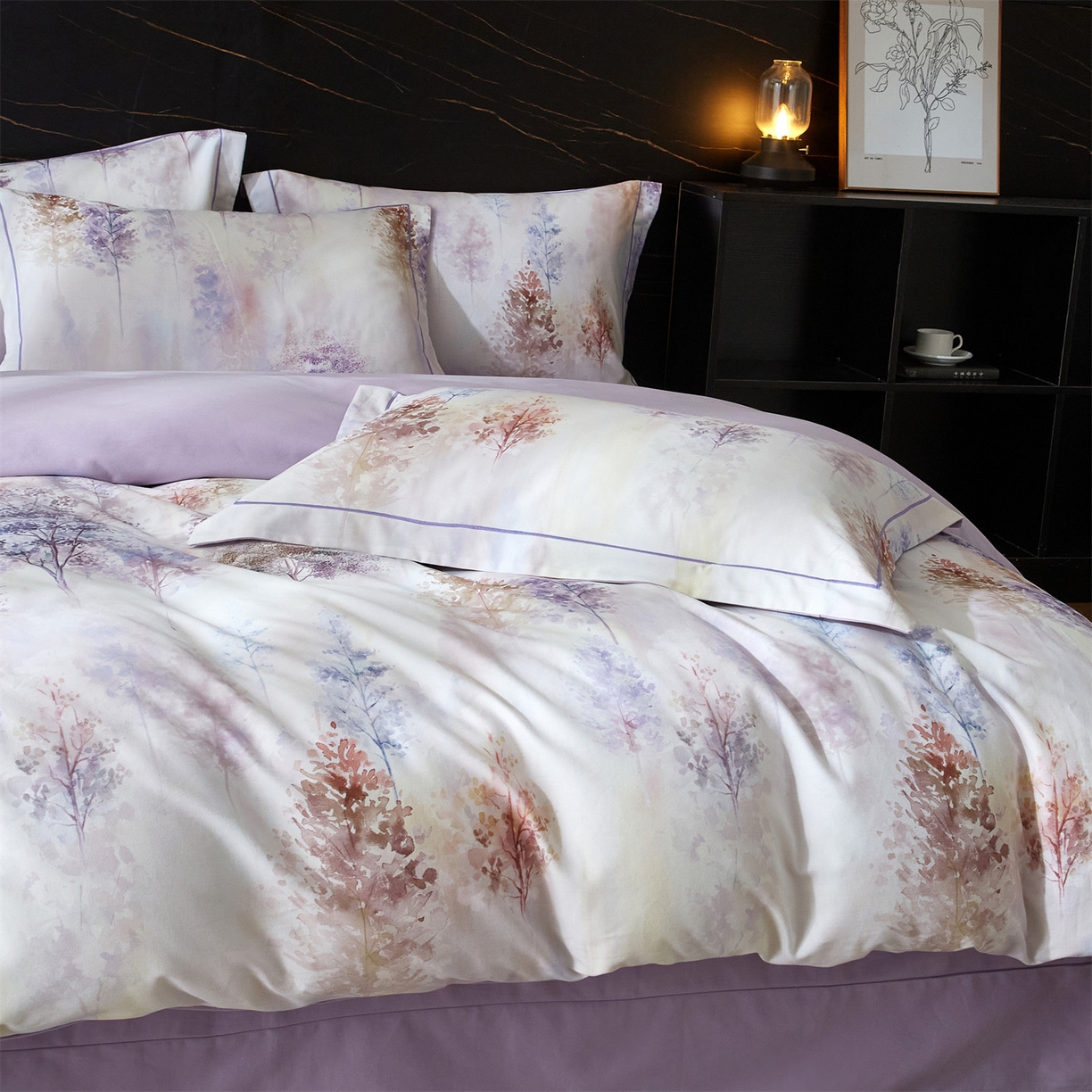 91家纺网 家纺一手货源 找家纺 （总1）曼秀琳2025秋冬新款全棉超柔数码印花磨毛四件套（32*21支） 层林尽染-桔