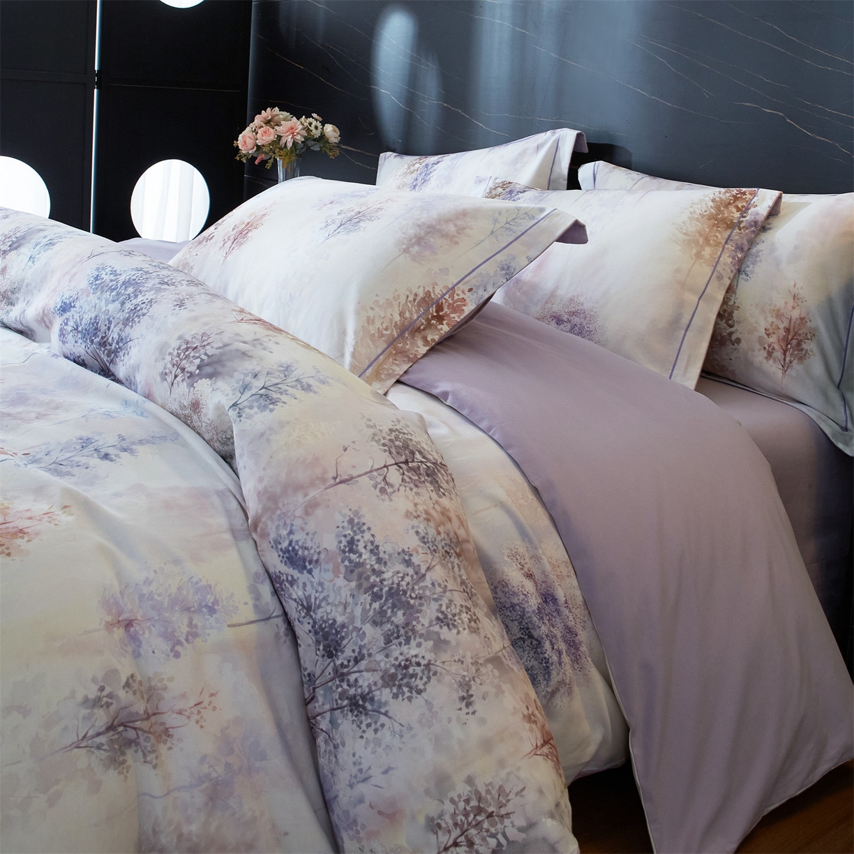 91家纺网 家纺一手货源 找家纺 （总1）曼秀琳2025秋冬新款全棉超柔数码印花磨毛四件套（32*21支） 层林尽染-桔