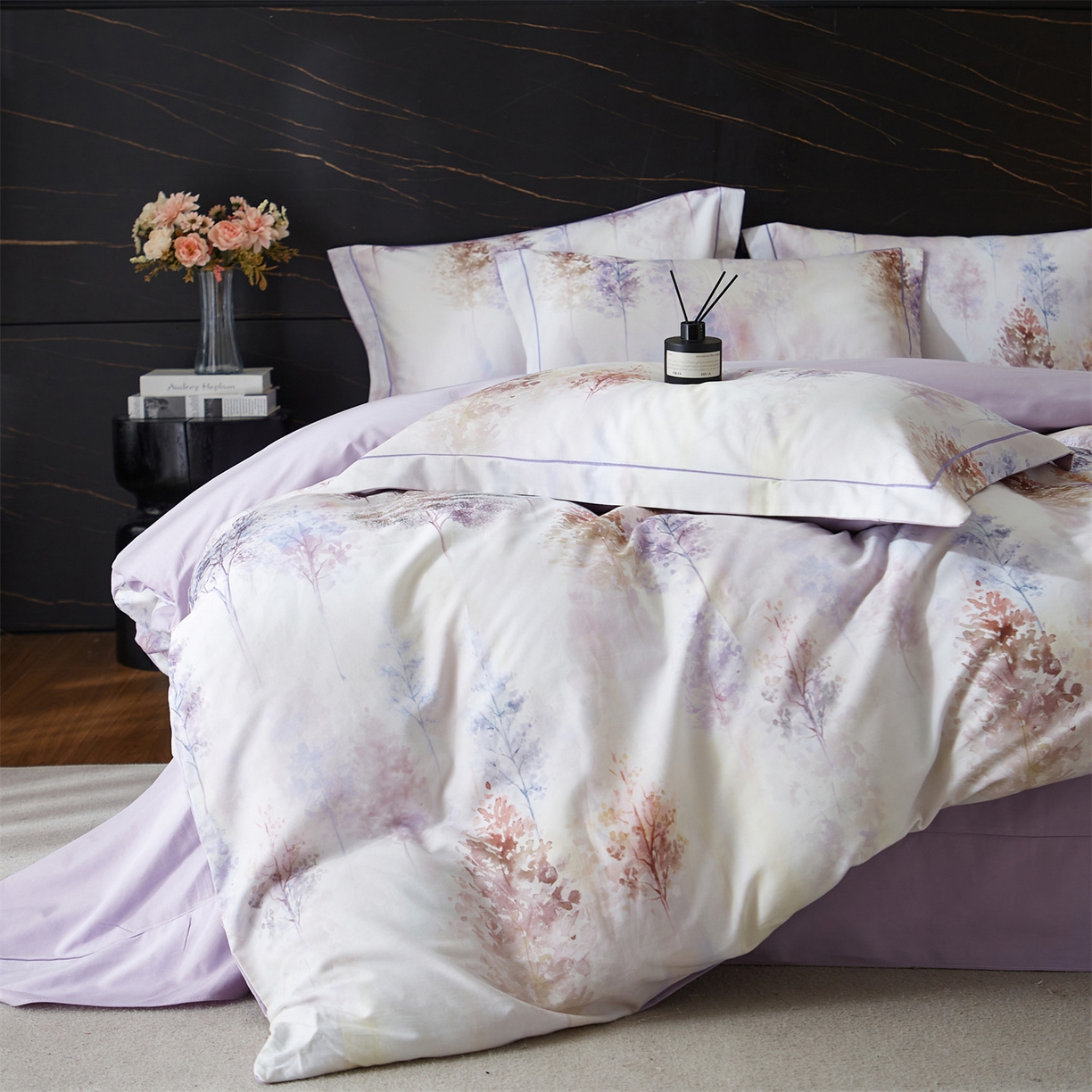 91家纺网 家纺一手货源 找家纺 （总1）曼秀琳2025秋冬新款全棉超柔数码印花磨毛四件套（32*21支） 层林尽染-桔