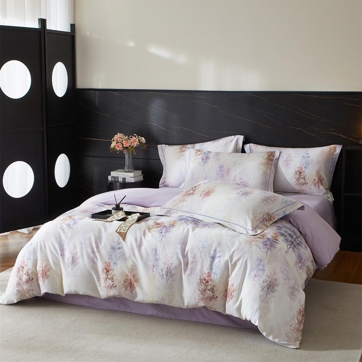 91家纺网 家纺一手货源 找家纺 （总1）曼秀琳2025秋冬新款全棉超柔数码印花磨毛四件套（32*21支） 层林尽染-桔