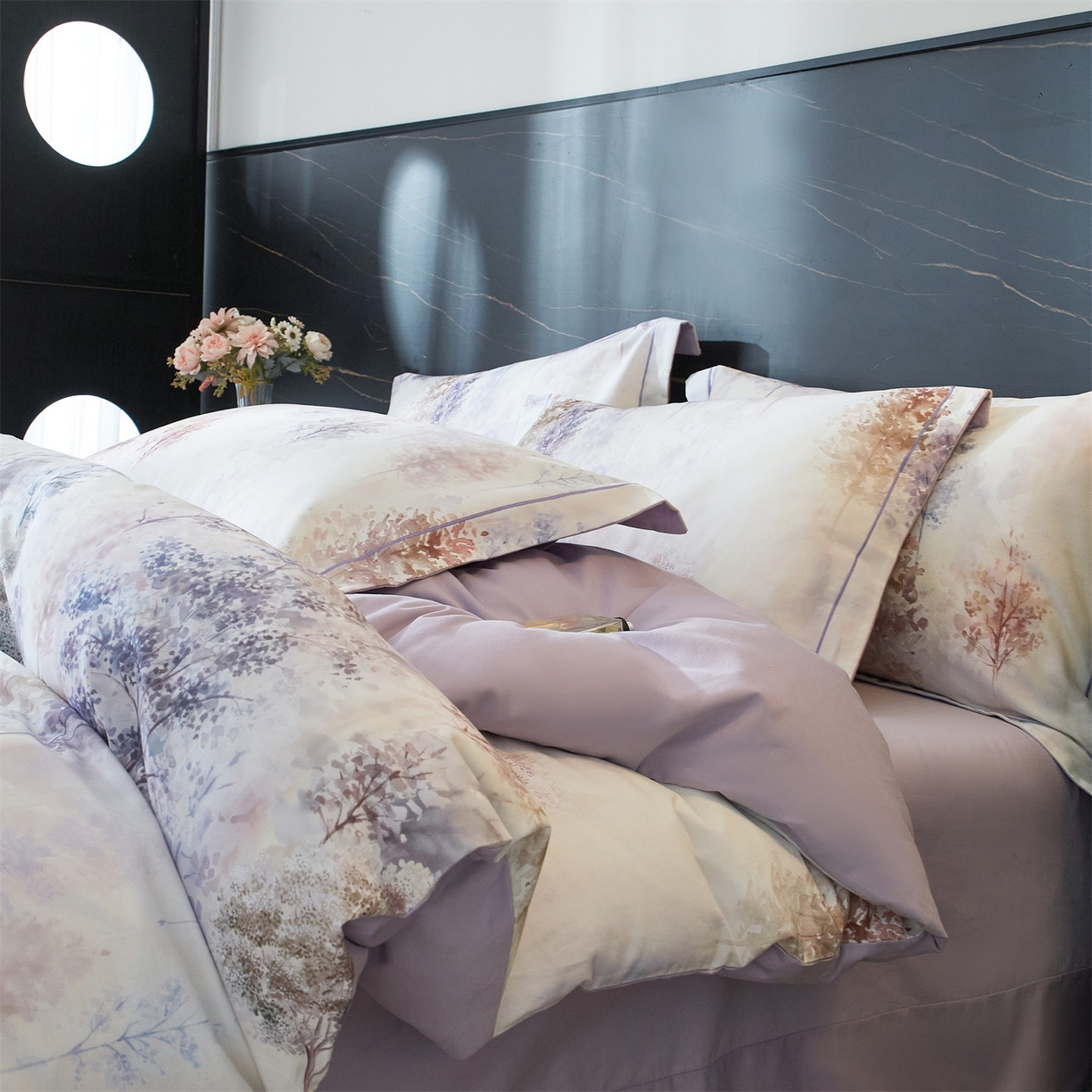 91家纺网 家纺一手货源 找家纺 （总1）曼秀琳2025秋冬新款全棉超柔数码印花磨毛四件套（32*21支） 层林尽染-桔