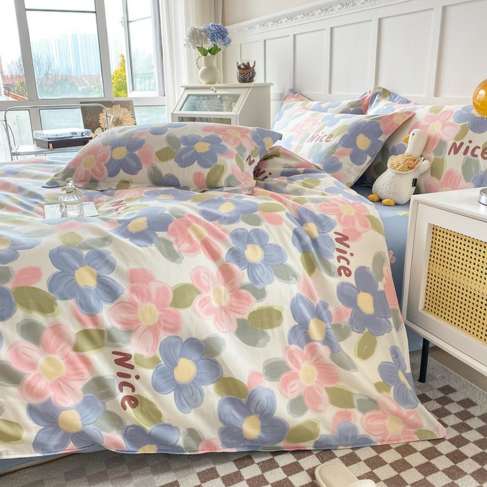 91家纺网 家纺一手货源 找家纺 小叮当家纺仓储工厂店 （爆款花型 长期款 不断货）2025年新款简约条纹卡通花卉全棉纯棉三件套四件套 蓝海晨光