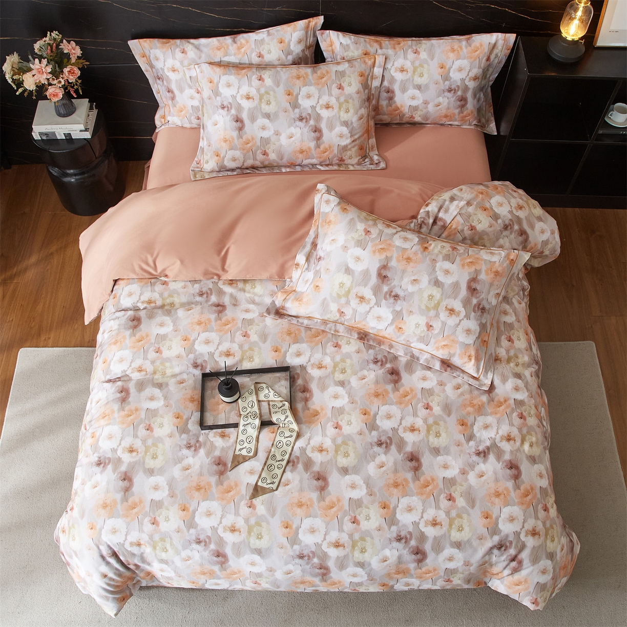 91家纺网 家纺一手货源 找家纺 曼秀琳 2025秋冬新款32支超柔生态磨毛四件套 朵唯-桔