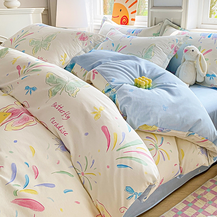 禧安居 2025新款高支高密活性印染全棉印花四件套全棉四件套三件套被套（支持定制尺寸） 彩蝶